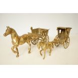 2 Brass horse & carriages