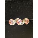9ct Gold ring set with pink sapphires & diamonds S