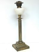 Brass milk glass oil lamp