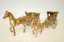2 Brass horse & carriages