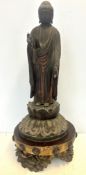 Antique 1600-1868 Buddha. Hand carved black and Gi