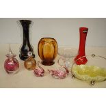 Collection of art glass: Victorian vaseline glass,