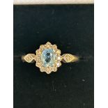 9ct Gold ring set with aquamarine & diamonds Size