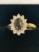 9ct Gold ring set with sapphires & cz stones Size