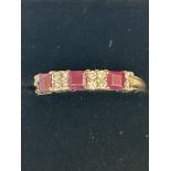 9ct Gold ring set with rubies & diamonds Size M 1.