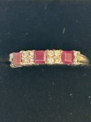 9ct Gold ring set with rubies & diamonds Size M 1.