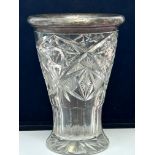 Heavy cut crystal vase with continental silver rim