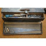 Vintage carpenters tool box & contents