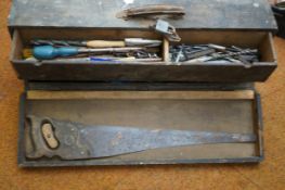 Vintage carpenters tool box & contents