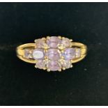 9ct Gold ring set with amethyst & diamonds Size O