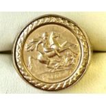 9ct gold George and the dragon rinf. Size P