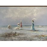 Marie Charlot oil on canvas beach scene signed low