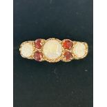 9ct Gold ring set with opals & rubies Size Q 2.2g