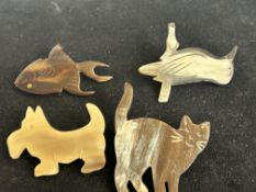four vintage 1950s animal brooches