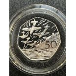 Silver proof D-Day 50 pence commemorative coin wit