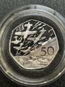 Silver proof D-Day 50 pence commemorative coin wit