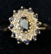 9ct Gold ring set with sapphires & diamonds Size M