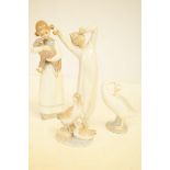 Lladro girl with lamb, Lladro swan and two others