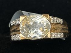 9ct Gold ring set with yellow Kunzite & diamonds S
