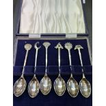 Set of six cased silver spoons