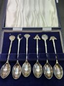 Set of six cased silver spoons
