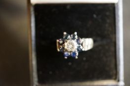 Silver diamond & sapphire ring
