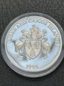 1995 Turks & Caicos islands silver proof 20 crowns