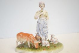 Continental pottery figure & animals