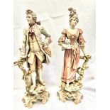 Pair of large Royal Dux figures of a lady & gentle