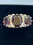 9ct Gold ring garnets and diamonds, size S, 3.8gra