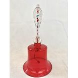 Victorian cranberry glass bell, opaque twist handl