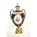 Royal crown derby twin handled vase, cobalt blue g