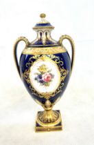 Royal crown derby twin handled vase, cobalt blue g