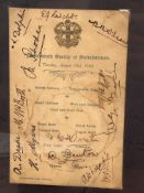 1910 Menu signed by Wilfred Rhodes and many others