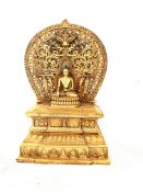 Gilt bronze Repousse throne and Aureole buddha scu
