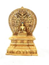 Gilt bronze Repousse throne and Aureole buddha scu