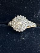 9ct Gold diamond cluster ring, size I, 2grams