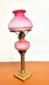 Victorian oil lamp with frosted pink shade end res