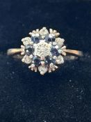 9ct Gold ring diamonds and sapphires,size K, 3.1gr
