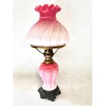 Victorian oil lamp frosted pink shade with brass s