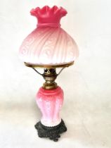 Victorian oil lamp frosted pink shade with brass s