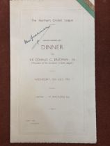 Autographed menu 'The Northern Cricket League' Jul