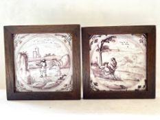 Two early possibly Dutch framed tiles