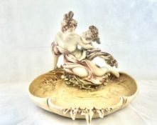 Amphora art nouveau large bowl with lady & cherub