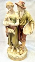 Large Royal Dux group figure, man & woman holding