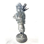Early Japanese bronze sculpture of a girl carrying