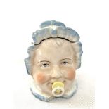 Possibly German porcelain babies head lidded pot H