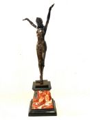 Bronze art deco lady dancer on marble base (signed