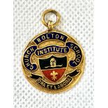 9ct Gold fob Bolton institute church school dated