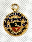 9ct Gold fob Bolton institute church school dated